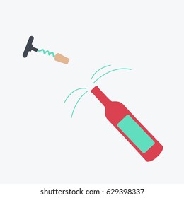 red & white wine bottle vector for festival flat design or holiday illustration. clean opener modern wine open one single bottle of wine isolated in a live & motion. celebrate in celebration cartoon