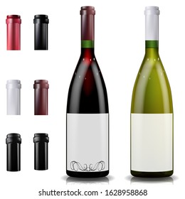 Red and white wine bottles. Caps or sleeves, closing the stopper.