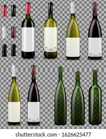 Red and white wine bottles. Empty wine bottles.
