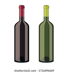 Red and white wine bottles isolated on white background. Vector illustration