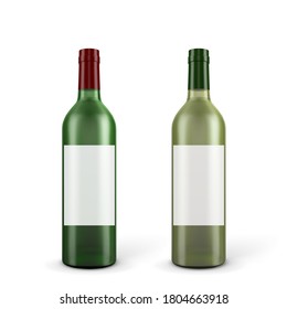 Red and white wine bottles on white background. Vector illustration