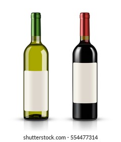 Red and white wine bottles on white background - Shutterstock ID 554477314