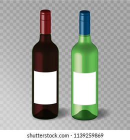 Red and White Wine bottles. Vector illustration isolated on transparent background