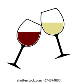 Red And White Wine Glasses Clink Vector Isolated, Cheers