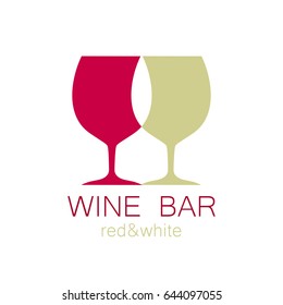 Red and white wine glasses. Wine logo design template. Vector illustration.
