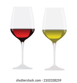 Red and white wine glasses vector illustration isolated on white background
