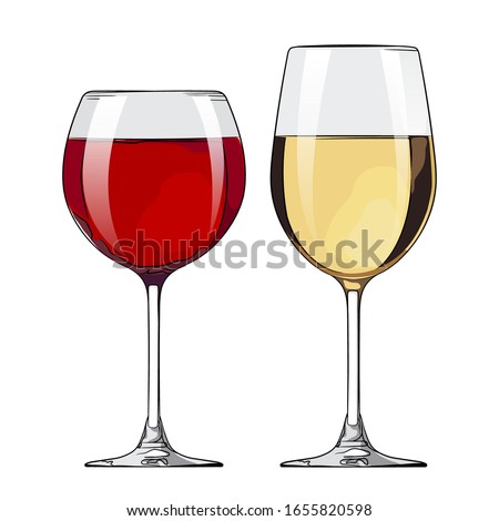 Red and white wine glasses. Vector illustration