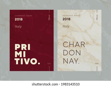 Red and white wine label. Special collection best quality grape varieties and premium wine brand names labels emblems abstract isolated vector illustration