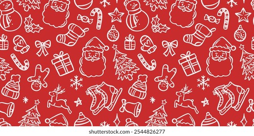 Red and white winter holiday festive Santa seamless repeating vector pattern, Christmas illustration background design