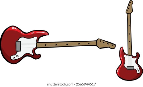 red and white wooden electric guitar vector