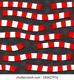 red white wool scarfs Christmas winter holidays seamless pattern on dark background 