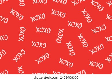 Red and White XOXO Seamless Pattern. White hand drawn XOXO calligraphy. XOXO doodle patterns in rows. Perfect for backgrounds, prints, wrappers, scrapbooks, paper, backdrops. Vector. EPS 10.