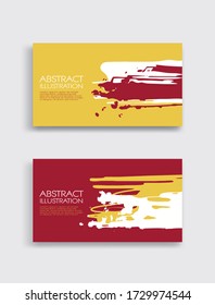 Tarjeta de trazo de pincel rojo amarillo sobre fondo blanco. Estilo japonés. Ilustración vectorial de manchas de grano