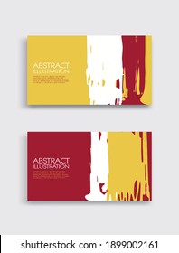 Red white yellow ink brush stroke card on white background. Japanese style. Vector illustration of grunge stains