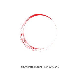 Red and White Zen Enso Symbol Original Vector Design. Painting Enso Zen Circle Chinese Style Illustration. Logo, Emblem Design. Brush Drawn Buddhist Sign Isolated on White. Editable Fine Art Element.