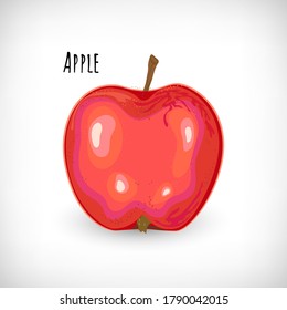 Red whole apple fruit in flat style on white background. Apple Lettering. Hand drawn element for natural organic food designs. Vector illustration.