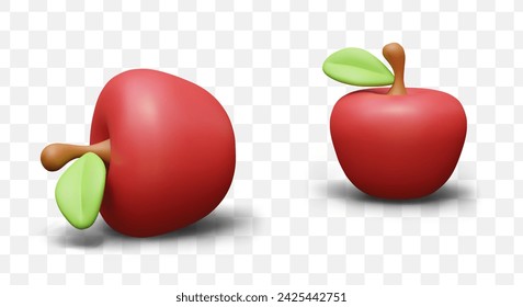 Red whole apple in plasticine style. Bright ripe fruit, view from different sides