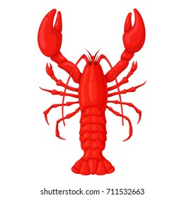 Red whole lobster. Seafood restaurant symbol, delicious freshly prepared food. Vector flat style illustration isolated on white background