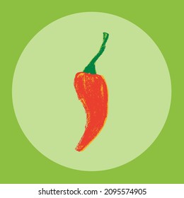 Red whole pod chilli pepper. Calligraphic hand drawn illustration. Jalapeno pepper drawing. Organic vegetables sign. Vegan food symbol. Healthy eat icon. Vegetarian doodle for eco market.