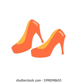 Red whoman's shoes on stiletto heel Flat vector icon illustration