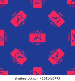 Red Wide angle picture icon isolated seamless pattern on blue background. Panorama view.  Vector