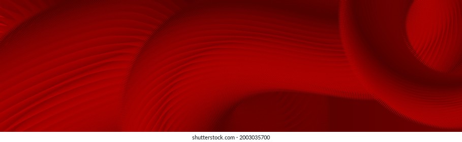 Red wide banner with  abstract wave. Advertising background, graphic design element