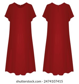 Red  wide dress. vector illustration
