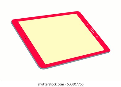 Red wide screen mobile one white background, tablet in trendy thin frame design.