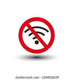 Red wi-fi ban. Internet network concept. Sign forbidden. Vector illustration.