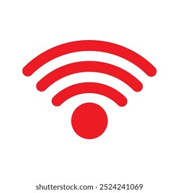 Ícone vermelho do sinal da rede Wi-Fi simbolizando transmissão contínua ao vivo, difusão e conteúdo on-line. Este logotipo simples e moderno é perfeito para sites, mídias sociais, interface do usuário, media players e muito mais.