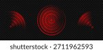 Red wifi signal circle effect. Pain wave target to aim. Neon light pulse waveform sign for hunting and shoot. Concentric radial doppler ripple for game. Thermal glow sonar focus hud technology.