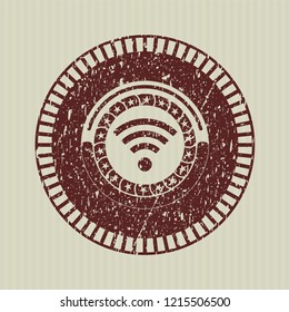 Red wifi signal icon inside rubber texture