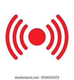 Um ícone vermelho de sinal Wi-Fi simbolizando transmissão ao vivo, difusão e conteúdo on-line. Este logotipo simples e moderno é perfeito para sites, mídias sociais, interface do usuário, media players e muito mais.