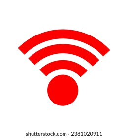 Red WiFi vector icon on white color.