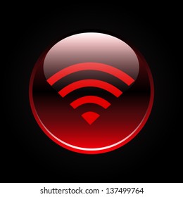 Red wifi or wireless button on black
