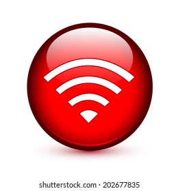 Red wifi or wireless glossy button on white