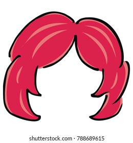 Red wig, lady, vector icon, hand drawing