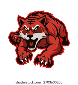 Red Wild Cat atacando mascote para E-Sports Team Logo
