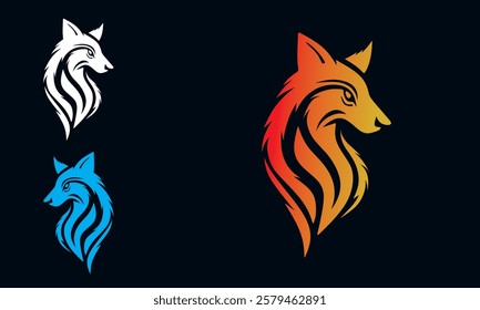 red wild face fox logo, silhouette of great coyote vector illustrations