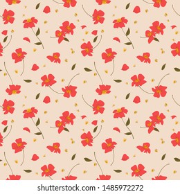 Padrão de flor selvagem vermelha sem costura.