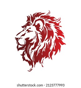 red wild great lion logo, silhouette of big predator in jungle vector illustration