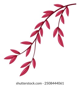 Red willow twig with leaves. Cartoon flat illustration