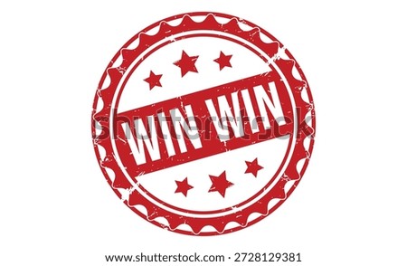 Red Win Stamp with Stars on White Background