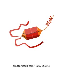 Cometa roja de viento con cinta vectorial. Cartoon kite festival juguete con forma de pez con cola aislada en fondo blanco. Concepto de juguetes para niños