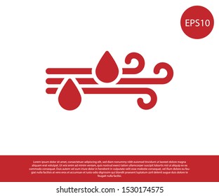 Red Wind and rain icon isolated on white background. Windy weather.  Vector Illustration