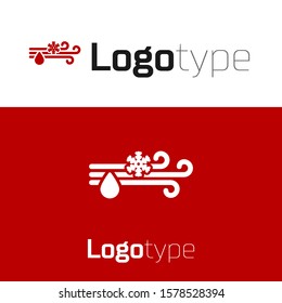 Red Wind and rain with snow icon isolated on white background. Windy weather. Logo design template element. Vector Illustration