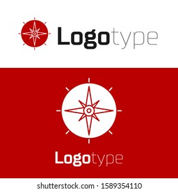 Red Wind rose icon isolated on white background. Compass icon for travel. Navigation design. Logo design template element. Vector Illustration