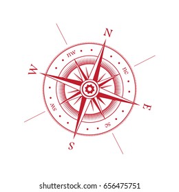 Red wind rose silhouette isolated on white background