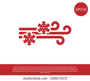 Red Wind and snow icon isolated on white background. Windy weather.  Vector Illustration