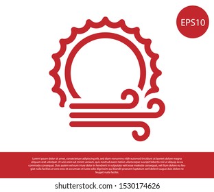 Red Wind and sun icon isolated on white background. Windy weather.  Vector Illustration